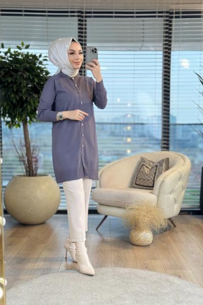 25K300 Metal Düğmeli Hırka Füme