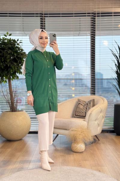 25K300 Metal Düğmeli Hırka Zümrüt