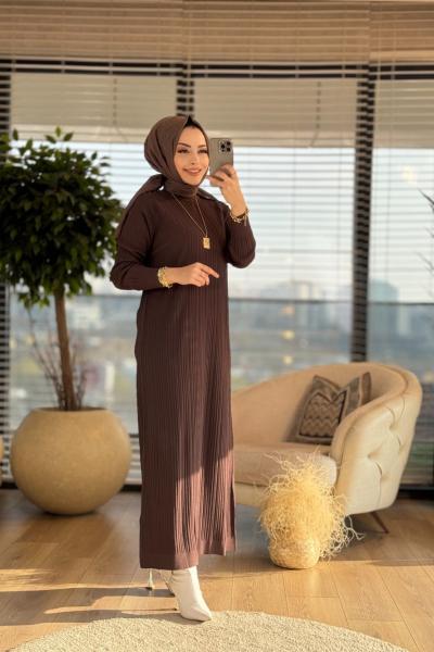 25K400 Lastik Örgü Triko Elbise Kahve