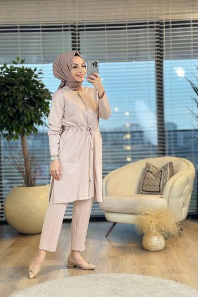 25K6012 Ön Fermurlı Bel Bağcıklı Kap Bej