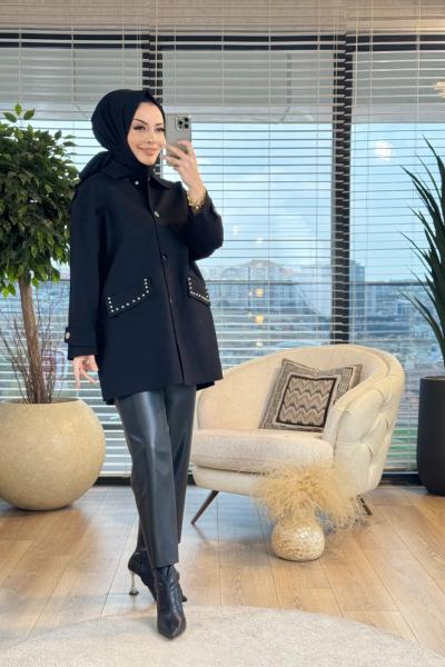 25K6013 Cep Kapağı Zımba Kol Manşetli Kap Siyah