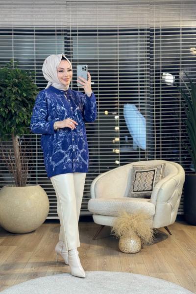 25K7003 Desenli Angora Hırka Lacivert