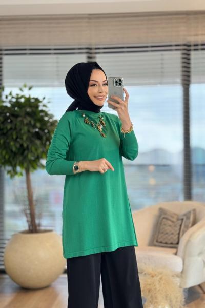 25K928 Omuzları Fitilli Triko Tunik Benetton