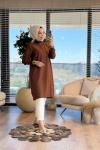 25YT433 Patı Fermuarlı Yaka Kol Ribanalı Tunik Kahve