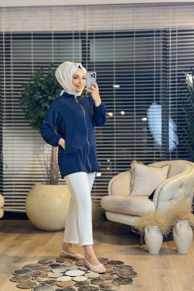 25YT552 Fermuarlı Bomber Ceket Lacivert