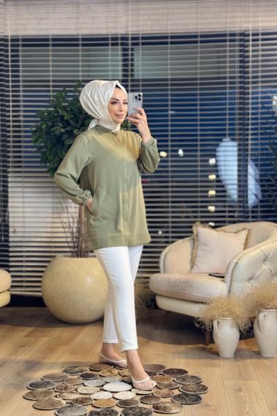 25YT552 Fermuarlı Bomber Ceket Haki