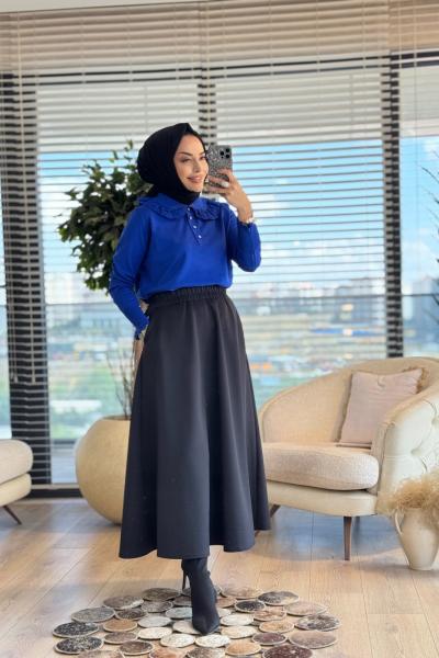 260 Dantelli Bebe Yaka Triko Tunik Saks