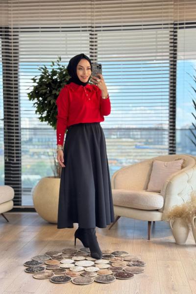 260 Dantelli Bebe Yaka Triko Tunik Kırmızı