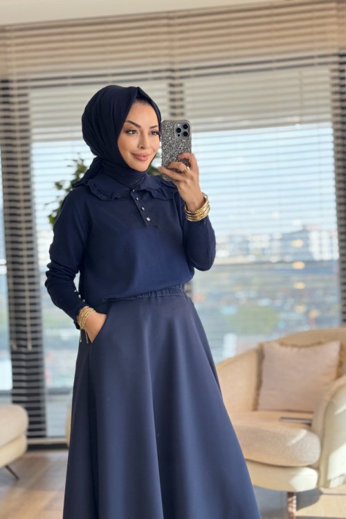 260 Dantelli Bebe Yaka Triko Tunik Lacivert