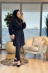 26010 Leylak Jakarlı Tunik Siyah