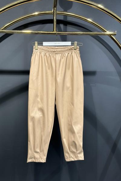 26018 Deri Paçası Dikişli Pantolon Bej