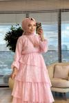 260180 Sade Katmanlı Elbise Pembe