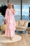 260180 Sade Katmanlı Elbise Pembe