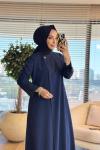 2602 Serpme Taş Biyeli Pardesü Lacivert