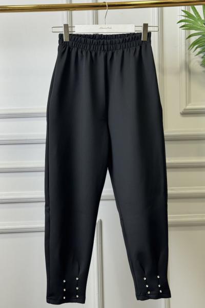 26027 Paçası Taşlı Pantolon Siyah