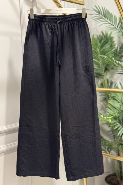 26087 Keten Bol Paça Pantolon Siyah