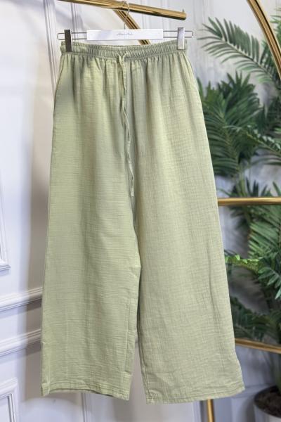 26087 Keten Bol Paça Pantolon Haki