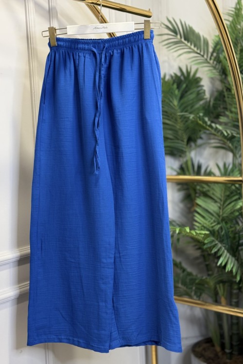 26087 Keten Bol Paça Pantolon Saks