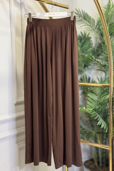 26089 Bol Paça Pileli Pantolon Kahve