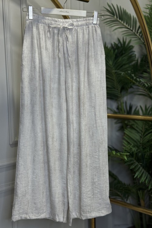 26090 Batik Gofre Bol Paça Pantolon Ekru