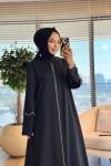 2613 Çift Kollu Taşlı Pardesü Siyah