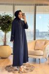 2613 Çift Kollu Taşlı Pardesü Lacivert