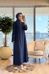 2613 Çift Kollu Taşlı Pardesü İndigo