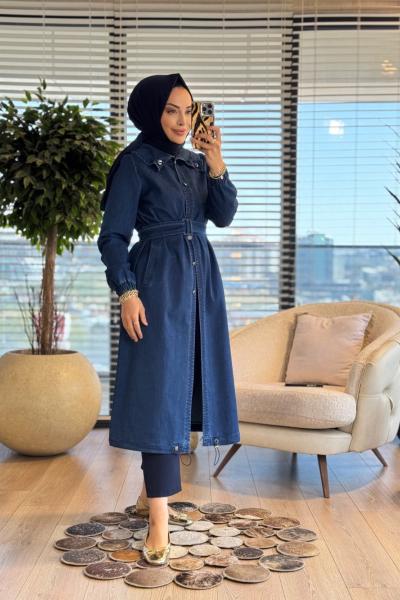 2615 Yakası Lastikli Kot Kap Lacivert