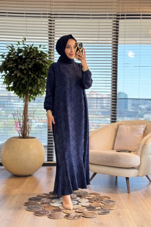 26246 Gonca Volanlı Elbise Lacivert