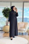 26516 Keten Metal Düğmeli Pardesü Siyah
