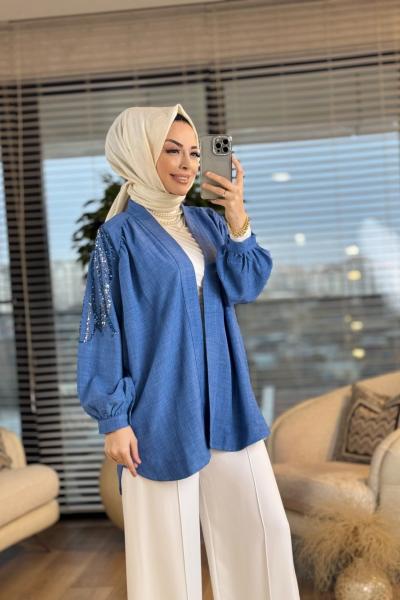 2656 Pul İşlemeli Kimono İndigo