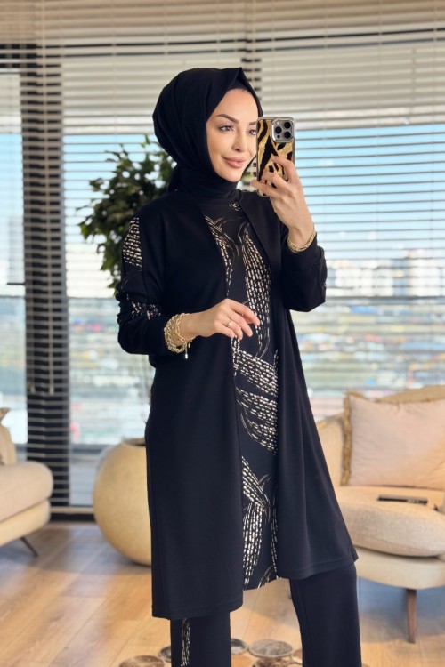 26610 Ege İkili Takım Siyah Desenli