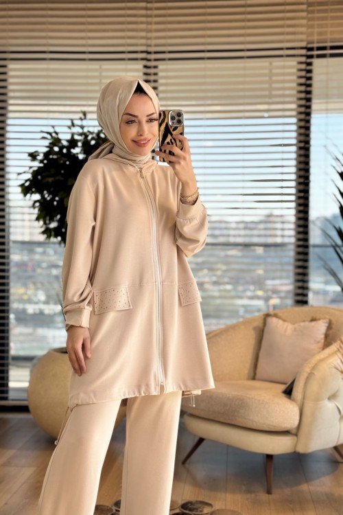 26622 Dilek Osyho Taşlı Takım Bej