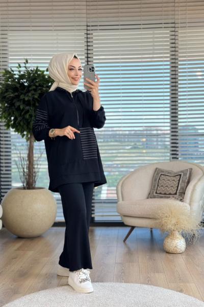 2664 Kangru Cepli Kapşonlu Takım Siyah