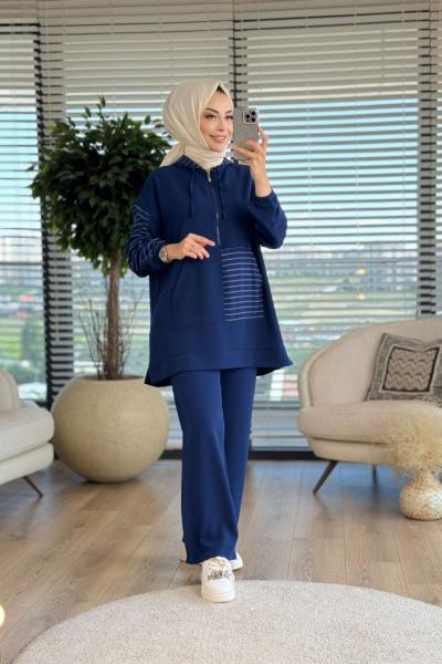 2664 Kangru Cepli Kapşonlu Takım Lacivert