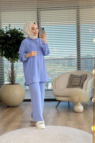 2664 Kangru Cepli Kapşonlu Takım Bebe Mavi