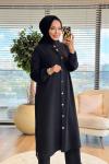 26640 Ön Metal Düğmeli Uzun Tunik Takım Siyah