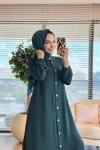 26640 Ön Metal Düğmeli Uzun Tunik Takım Zümrüt