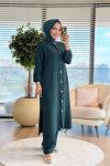 26640 Ön Metal Düğmeli Uzun Tunik Takım Zümrüt