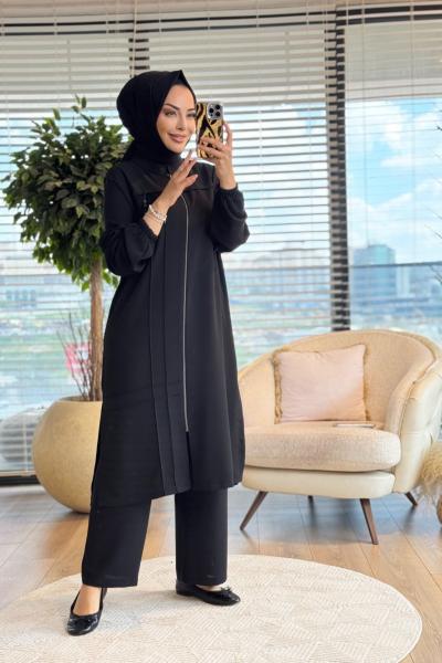 26659 Roba Parça Ön Fermuar Krep Takım Siyah