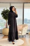26666 Elbise Üstü Abaya İnci İşli 2li Takım Siyah