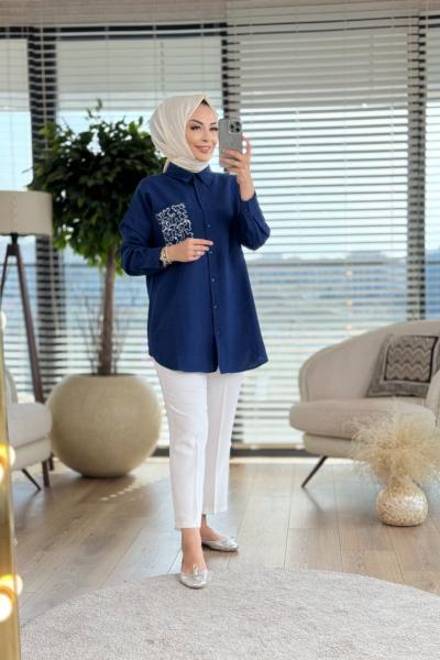 2675 Cebi Nakış Detaylı Gömlek Lacivert