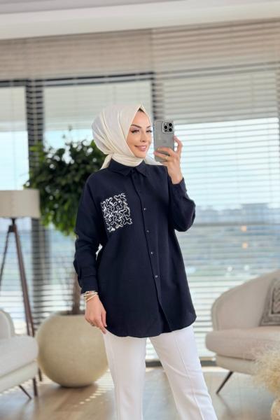 2675 Cebi Nakış Detaylı Gömlek Siyah