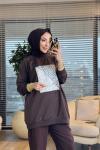 2683 Baskı Ve Nakış Detaylı SweatShirt Kahve