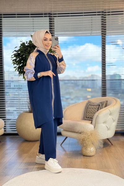 2688 Garni Detaylı Fermuarlı Takım Lacivert