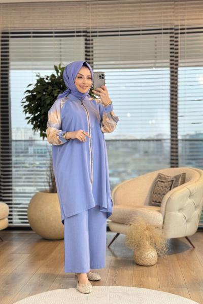 2688 Garni Detaylı Fermuarlı Takım İndigo