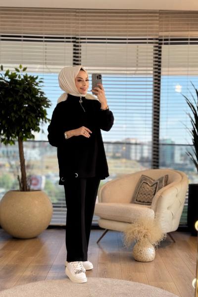 2698 Metal Aksesuarlı Patı Fermuarlı Takım Siyah