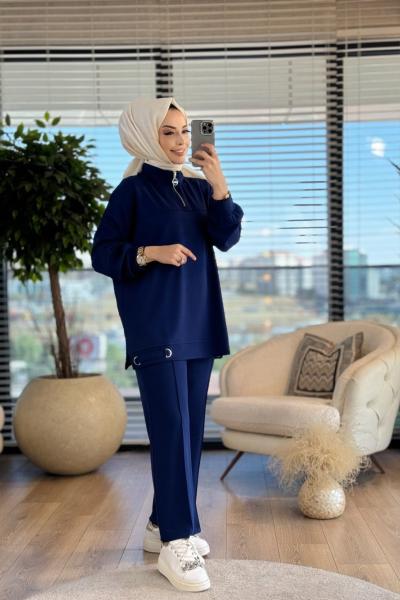 2698 Metal Aksesuarlı Patı Fermuarlı Takım Lacivert