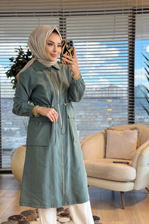 26YT501 Beli Büzgülü Fermuarlı Kap Mint