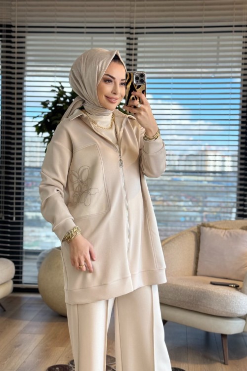 26YT601 Sol Taraf Zincir Detay Fermuarlı Takım Taş